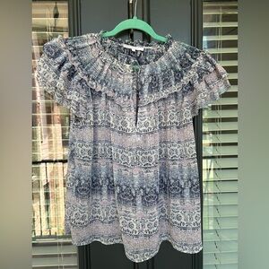 Floral Ruffle Women's Top - Blue and Pink